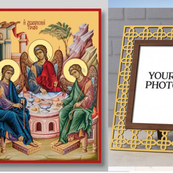 Εικόνα Ορθοδοξίας Πολυτελείας  με  σχεδιο Σταυρούς μαζι με  Βάση σε  8 χρώματα με περίγραμμα χρυσό σε ξύλο Plywood (Πλακάζ)   με  βάση Η Αγία Τριάδα Χειροποίητη Ελληνορθόδοξη , Κρεμαστή πλάκα βυζαντινής τέχνης, χριστιανική τέχνη Διάσταση 50x40 cm (19,7 x 15,8 ίντσες) INTRAEK3kadro3211-654321172 - Image 1