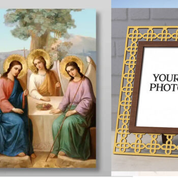 Εικόνα Ορθοδοξίας Πολυτελείας  με  σχεδιο Σταυρούς μαζι με  Βάση σε  8 χρώματα με περίγραμμα χρυσό σε ξύλο Plywood (Πλακάζ)   με  βάση Η Αγία Τριάδα Χειροποίητη Ελληνορθόδοξη , Κρεμαστή πλάκα βυζαντινής τέχνης, χριστιανική τέχνη Διάσταση 50x40 cm (19,7 x 15,8 ίντσες) INTRAEK3kadro3211-654321112 - Image 1