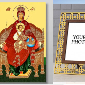 Εικόνα Ορθοδοξίας Πολυτελείας  με  σχεδιο Σταυρούς μαζι με  Βάση σε  8 χρώματα με περίγραμμα χρυσό σε ξύλο Plywood (Πλακάζ)   με  βάση Εικόνα της Θεοτόκου Χειροποίητη Ελληνορθόδοξη , Κρεμαστή πλάκα βυζαντινής τέχνης, χριστιανική τέχνη Διάσταση 50x40 cm (19,7 x 15,8 ίντσες) INTRAEK3kadro3211-654321002 - Image 1