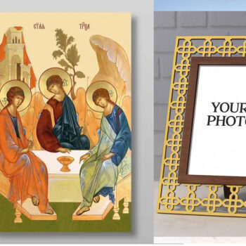 Εικόνα Ορθοδοξίας Πολυτελείας  με  σχεδιο Σταυρούς μαζι με  Βάση σε  8 χρώματα με περίγραμμα χρυσό σε ξύλο Plywood (Πλακάζ)   με  βάση Η Αγία Τριάδα Χειροποίητη Ελληνορθόδοξη , Κρεμαστή πλάκα βυζαντινής τέχνης, χριστιανική τέχνη Διάσταση 50x40 cm (19,7 x 15,8 ίντσες) INTRAEK3kadro3211-65432799 - Image 1