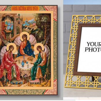 Εικόνα Ορθοδοξίας Πολυτελείας  με  σχεδιο Σταυρούς μαζι με  Βάση σε  8 χρώματα με περίγραμμα χρυσό σε ξύλο Plywood (Πλακάζ)   με  βάση Η Αγία Τριάδα Χειροποίητη Ελληνορθόδοξη , Κρεμαστή πλάκα βυζαντινής τέχνης, χριστιανική τέχνη Διάσταση 40x30 cm (15,8 x 11,8 ίντσες) INTRAEK3kadro3211-5432832 - Image 1