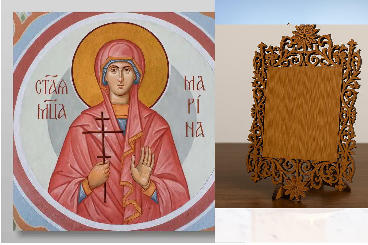 Εικόνα Ορθοδοξίας Δαντέλα μαζι με Βάση σε 8 χρώματα με περίγραμμα χρυσό σε ξύλο Plywood (Πλακάζ) με βάση Αγίας Μαρίνας Χειροποίητη Ελληνορθόδοξη , Κρεμαστή πλάκα βυζαντινής τέχνης, χριστιανική τέχνη Διάσταση 26x20 cm (10,2 x 7,9 ίντσες) INTRAEKkadro3211-432893 - Image 1