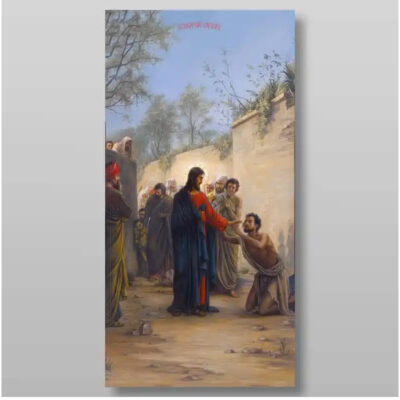 Εικόνα Ορθοδοξίας με περίγραμμα χρυσό σε ξύλο Φλαμουρίας με βάση Healing the Blind Χειροποίητη Ελληνορθόδοξη , Κρεμαστή πλάκα βυζαντινής τέχνης, χριστιανική τέχνη Διάσταση 10x7 cm (3,9 x 2,8 ίντσες) INTRAEK-7957 - Image 1