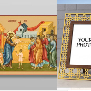 Εικόνα Ορθοδοξίας Πολυτελείας  με  σχεδιο Σταυρούς μαζι με  Βάση σε  8 χρώματα με περίγραμμα χρυσό σε ξύλο Plywood (Πλακάζ)   με  βάση Ευλογία Παίδων, Χειροποίητη Ελληνορθόδοξη , Κρεμαστή πλάκα βυζαντινής τέχνης, χριστιανική τέχνη Διάσταση 50x40 cm (19,7 x 15,8 ίντσες) INTRAEK3kadro3211-65432917 - Image 1