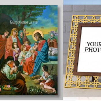 Εικόνα Ορθοδοξίας Πολυτελείας  με  σχεδιο Σταυρούς μαζι με  Βάση σε  8 χρώματα με περίγραμμα χρυσό σε ξύλο Plywood (Πλακάζ)   με  βάση Ευλογία Παίδων Χειροποίητη Ελληνορθόδοξη , Κρεμαστή πλάκα βυζαντινής τέχνης, χριστιανική τέχνη Διάσταση 50x40 cm (19,7 x 15,8 ίντσες) INTRAEK3kadro3211-65432889 - Image 1