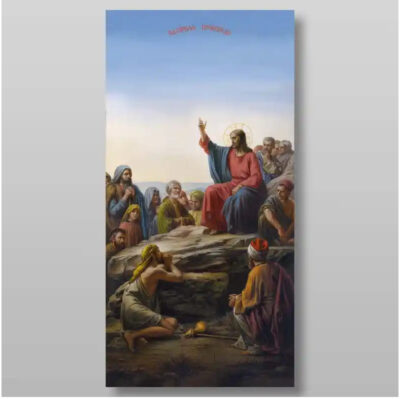 Εικόνα Ορθοδοξίας με περίγραμμα χρυσό σε ξύλο Φλαμουρίας με βάση Επί του Όρους Ομιλία Χειροποίητη Ελληνορθόδοξη , Κρεμαστή πλάκα βυζαντινής τέχνης, χριστιανική τέχνη Διάσταση 10x7 cm (3,9 x 2,8 ίντσες) INTRAEK-7956 - Image 1