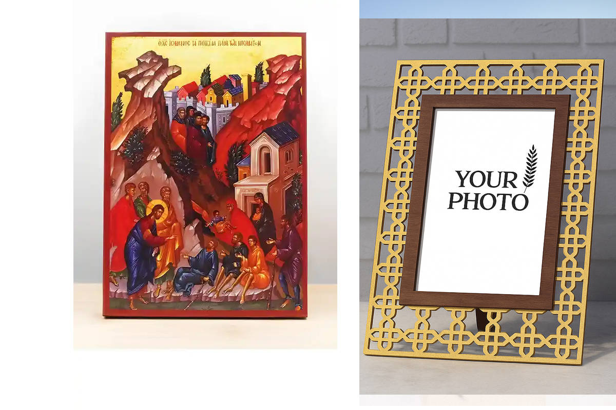 Εικόνα Ορθοδοξίας Πολυτελείας με σχεδιο Σταυρούς μαζι με Βάση σε 8 χρώματα με περίγραμμα χρυσό σε ξύλο Plywood (Πλακάζ) με βάση Ο Ιησούς Χριστός Θεραπεύει τα Διάφορα Πάθη των Ασθενειών, Ξύλινη Χειροποίητη Εικόνα Ελληνικής Premium Βυζαντινού Στυλ τοίχου Κρεμασμένη σε ξύλινη πλάκα Χειροποίητη Ελληνορθόδοξη εικόνα του Ιησού Χριστού, Κρεμαστή πλάκα βυζαντινής τέχνης, χριστιανική τέχνη 45x35 cm (17,7 x 13,8 ίντσες) INTRAEK3kadro3211-342110853