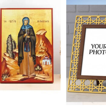 Εικόνα Ορθοδοξίας Πολυτελείας  με  σχεδιο Σταυρούς μαζι με  Βάση σε  8 χρώματα με περίγραμμα χρυσό σε ξύλο Plywood (Πλακάζ)   με  βάση Η Αγία Μακρίνα η Νεότερη, Ξύλινη Χειροποίητη Εικόνα Ελληνικού Premium Βυζαντινού Στυλ Κρεμασμένη σε ξύλινη πλάκα Χειροποίητη Ελληνορθόδοξη εικόνα του Ιησού Χριστού, Κρεμαστή πλάκα βυζαντινής τέχνης, χριστιανική τέχνη Δίασταση 50x40 cm (19,7 x 15,8)  INTRAEK3kadro3211-11342110930 - Image 1