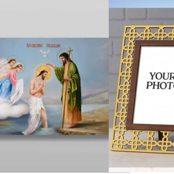 Εικόνα Ορθοδοξίας Πολυτελείας  με  σχεδιο Σταυρούς μαζι με  Βάση σε  8 χρώματα με περίγραμμα χρυσό σε ξύλο Plywood (Πλακάζ)   με  βάση Η Βάπτιση του Ιησού Χριστού στον Ιορδάνη ποταμό, Χειροποίητη Ελληνορθόδοξη , Κρεμαστή πλάκα βυζαντινής τέχνης, χριστιανική τέχνη Διάσταση 50x40 cm (19,7 x 15,8 ίντσες) INTRAEK3kadro3211-654321148 - Image 1