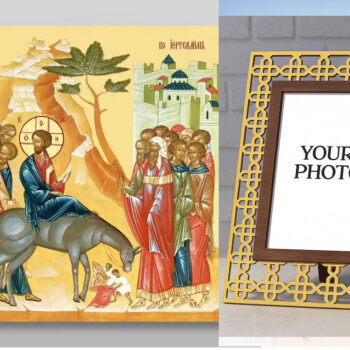 Εικόνα Ορθοδοξίας Πολυτελείας  με  σχεδιο Σταυρούς μαζι με  Βάση σε  8 χρώματα με περίγραμμα χρυσό σε ξύλο Plywood (Πλακάζ)   με  βάση Είσοδος του Κυρίου στην Ιερουσαλήμ, Χειροποίητη Ελληνορθόδοξη , Κρεμαστή πλάκα βυζαντινής τέχνης, χριστιανική τέχνη Διάσταση 50x40 cm (19,7 x 15,8 ίντσες) INTRAEK3kadro3211-654321130 - Image 1