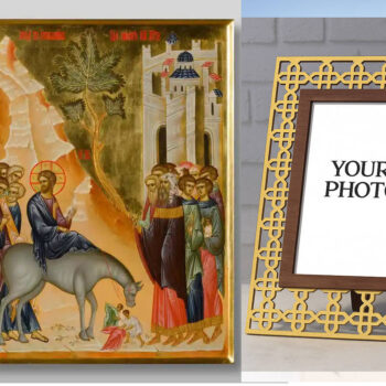 Εικόνα Ορθοδοξίας Πολυτελείας  με  σχεδιο Σταυρούς μαζι με  Βάση σε  8 χρώματα με περίγραμμα χρυσό σε ξύλο Plywood (Πλακάζ)   με  βάση Είσοδος του Κυρίου στην Ιερουσαλήμ, Χειροποίητη Ελληνορθόδοξη , Κρεμαστή πλάκα βυζαντινής τέχνης, χριστιανική τέχνη Διάσταση 50x40 cm (19,7 x 15,8 ίντσες) INTRAEK3kadro3211-654321181 - Image 1