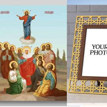 Εικόνα Ορθοδοξίας Πολυτελείας  με  σχεδιο Σταυρούς μαζι με  Βάση σε  8 χρώματα με περίγραμμα χρυσό σε ξύλο Plywood (Πλακάζ)   με  βάση Η Ανάληψη του Κυρίου μας Ιησού Χριστού, Χειροποίητη Ελληνορθόδοξη , Κρεμαστή πλάκα βυζαντινής τέχνης, χριστιανική τέχνη Διάσταση 50x40 cm (19,7 x 15,8 ίντσες) INTRAEK3kadro3211-654321126 - Image 1