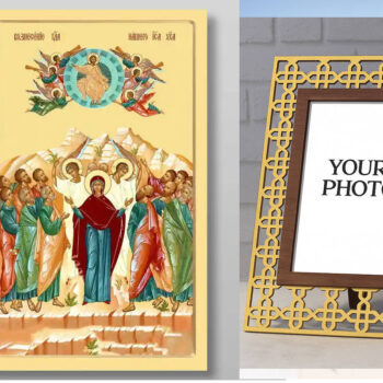 Εικόνα Ορθοδοξίας Πολυτελείας  με  σχεδιο Σταυρούς μαζι με  Βάση σε  8 χρώματα με περίγραμμα χρυσό σε ξύλο Plywood (Πλακάζ)   με  βάση Η Ανάληψη του Κυρίου μας Ιησού Χριστού, Χειροποίητη Ελληνορθόδοξη , Κρεμαστή πλάκα βυζαντινής τέχνης, χριστιανική τέχνη Διάσταση 40x30 cm (15,8 x 11,8 ίντσες) INTRAEK3kadro3211-54321108 - Image 1