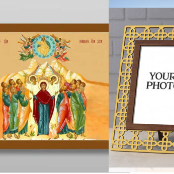 Εικόνα Ορθοδοξίας Πολυτελείας  με  σχεδιο Σταυρούς μαζι με  Βάση σε  8 χρώματα με περίγραμμα χρυσό σε ξύλο Plywood (Πλακάζ)   με  βάση Η Ανάληψη του Κυρίου μας Ιησού Χριστού, Χειροποίητη Ελληνορθόδοξη , Κρεμαστή πλάκα βυζαντινής τέχνης, χριστιανική τέχνη Διάσταση 50x40 cm (19,7 x 15,8 ίντσες) INTRAEK3kadro3211-654321125 - Image 1