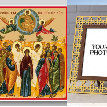 Εικόνα Ορθοδοξίας Πολυτελείας  με  σχεδιο Σταυρούς μαζι με  Βάση σε  8 χρώματα με περίγραμμα χρυσό σε ξύλο Plywood (Πλακάζ)   με  βάση Η Ανάληψη του Κυρίου μας Ιησού Χριστού, Χειροποίητη Ελληνορθόδοξη , Κρεμαστή πλάκα βυζαντινής τέχνης, χριστιανική τέχνη Διάσταση 50x40 cm (19,7 x 15,8 ίντσες) INTRAEK3kadro3211-654321024 - Image 1