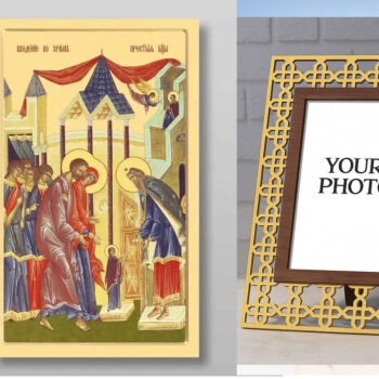 Εικόνα Ορθοδοξίας Πολυτελείας  με  σχεδιο Σταυρούς μαζι με  Βάση σε  8 χρώματα με περίγραμμα χρυσό σε ξύλο Plywood (Πλακάζ)   με  βάση Εισαγωγή της Θεοτόκου στο Ναό, Χειροποίητη Ελληνορθόδοξη , Κρεμαστή πλάκα βυζαντινής τέχνης, χριστιανική τέχνη Διάσταση 50x40 cm (19,7 x 15,8 ίντσες) INTRAEK3kadro3211-654321097 - Image 1