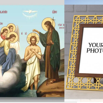 Εικόνα Ορθοδοξίας Πολυτελείας  με  σχεδιο Σταυρούς μαζι με  Βάση σε  8 χρώματα με περίγραμμα χρυσό σε ξύλο Plywood (Πλακάζ)   με  βάση Η Βάπτιση του Ιησού Χριστού στον Ιορδάνη ποταμό, Χειροποίητη Ελληνορθόδοξη , Κρεμαστή πλάκα βυζαντινής τέχνης, χριστιανική τέχνη Διάσταση 50x40 cm (19,7 x 15,8 ίντσες) INTRAEK3kadro3211-654321153 - Image 1