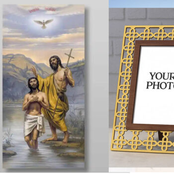 Εικόνα Ορθοδοξίας Πολυτελείας  με  σχεδιο Σταυρούς μαζι με  Βάση σε  8 χρώματα με περίγραμμα χρυσό σε ξύλο Plywood (Πλακάζ)   με  βάση Η Βάπτιση του Ιησού Χριστού στον Ιορδάνη ποταμό, Χειροποίητη Ελληνορθόδοξη , Κρεμαστή πλάκα βυζαντινής τέχνης, χριστιανική τέχνη Διάσταση 50x40 cm (19,7 x 15,8 ίντσες) INTRAEK3kadro3211-654321150 - Image 1