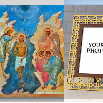 Εικόνα Ορθοδοξίας Πολυτελείας  με  σχεδιο Σταυρούς μαζι με  Βάση σε  8 χρώματα με περίγραμμα χρυσό σε ξύλο Plywood (Πλακάζ)   με  βάση Η Βάπτιση του Ιησού Χριστού στον Ιορδάνη ποταμό, Χειροποίητη Ελληνορθόδοξη , Κρεμαστή πλάκα βυζαντινής τέχνης, χριστιανική τέχνη Διάσταση 50x40 cm (19,7 x 15,8 ίντσες) INTRAEK3kadro3211-65432970 - Image 1