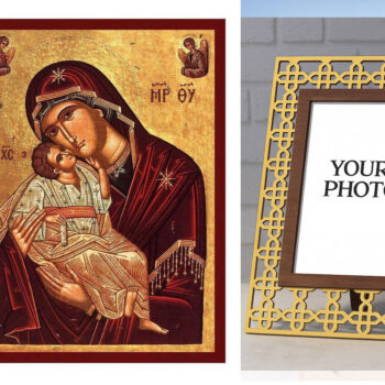 Εικόνα Ορθοδοξίας Πολυτελείας  με  σχεδιο Σταυρούς μαζι με  Βάση σε  8 χρώματα με περίγραμμα χρυσό σε ξύλο Plywood (Πλακάζ)   με  βάση Η εικόνα της μητέρας που φιλάει γλυκά, χειροποίητη ελληνική εικόνα της Παναγίας Γλυκό φιλί, επιτοίχια πλάκα βυζαντινής τέχνης, χριστιανικό δώρο Διάσταση 50x40 cm (19,7 x 15,8 ίντσες)  INTRAEK3kadro3211-6543216724214 - Image 1