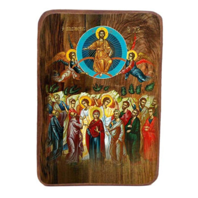 Εικόνα Ορθοδοξίας με περίγραμμα χρυσό σε ξύλο Φλαμουρίας με βάση Μπομπονιέρα Βάπτισης Ανάληψη του Κυρίου Σετ 20 τεμαχίων, Εικόνα Βάπτισης, Χειροποίητη Βυζαντινή εικόνα Bomboniera 9x6cm, Χριστιανικό Δώρο Διάσταση 45x35 cm (17,7 x 13,8 ίντσες) INTRAEK-543216724114 - Image 1