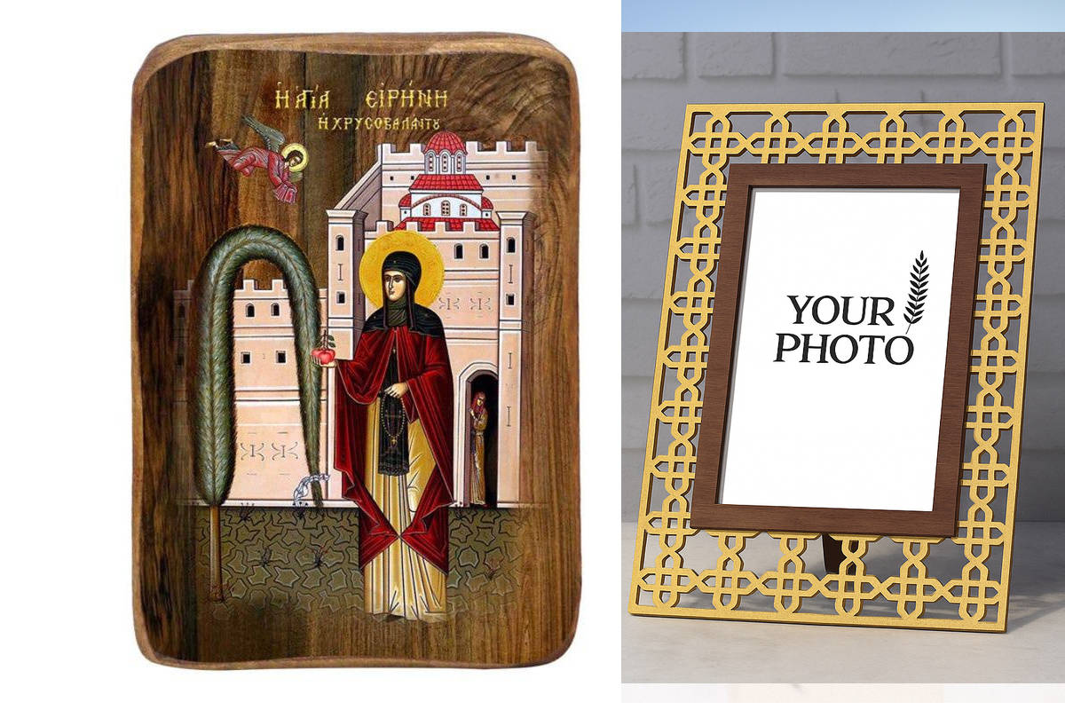 Εικόνα Ορθοδοξίας Πολυτελείας  με  σχεδιο Σταυρούς μαζι με  Βάση σε  8 χρώματα με περίγραμμα χρυσό σε ξύλο Plywood (Πλακάζ)   με  βάση Μπομπονιέρα Βάπτισης Αγίας Ειρήνης Χρυσοβαλάντου Σετ 20 τεμαχίων, Εικόνα Βάπτισης, Μπομπονιέρα Χειροποίητη Βυζαντινή εικόνα 9x6cm, Χριστιανικό Δώρο Διάσταση 10x7 cm (3,9 x 2,8 ίντσες) INTRAEK3kadro3211-816724094