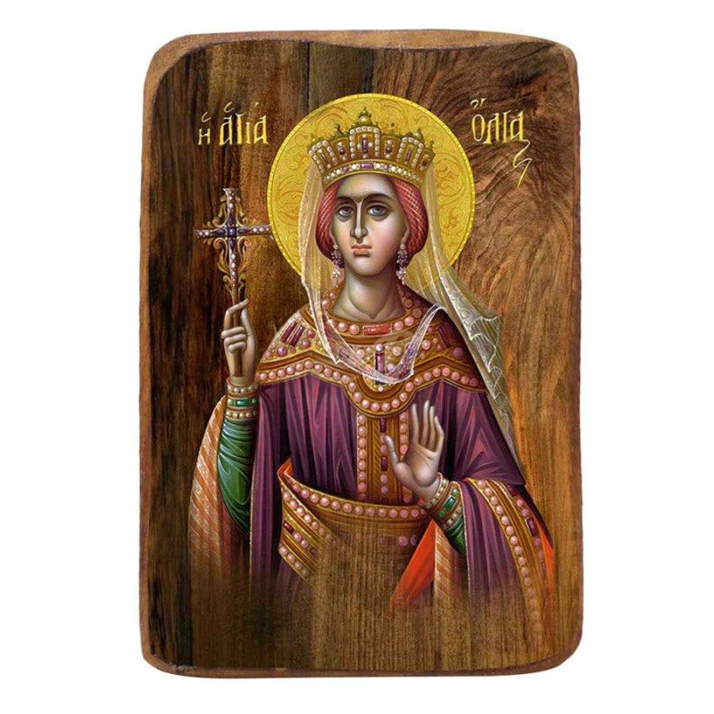 Εικόνα Ορθοδοξίας με περίγραμμα χρυσό σε ξύλο Φλαμουρίας  με  βάση Μπομπονιέρα Βάπτισης Αγίας Όλγας Σετ 20 τεμαχίων, Εικόνα Βάπτισης, Μπομπονιέρα Χειροποίητη Βυζαντινή εικόνα 9x6cm, Χριστιανικό Δώρο Διάσταση 45x35 cm (17,7 x 13,8 ίντσες) INTRAEK-543216724046