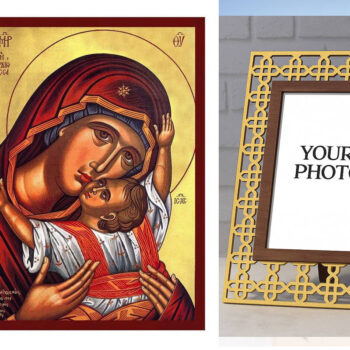 Εικόνα Ορθοδοξίας Πολυτελείας  με  σχεδιο Σταυρούς μαζι με  Βάση σε  8 χρώματα με περίγραμμα χρυσό σε ξύλο Plywood (Πλακάζ)   με  βάση Εικόνα της Παναγίας της Τρυφερότητας, Χειροποίητη Βυζαντινή εικόνα της Παναγίας της Καρδιώτισσας, Κρεμαστή πλάκα θρησκευτικής τέχνης, Χριστιανικό δώρο Διάσταση 26x20 cm (10,2 x 7,9 ίντσες) INTRAEK3kadro3211-3216723798 - Image 1