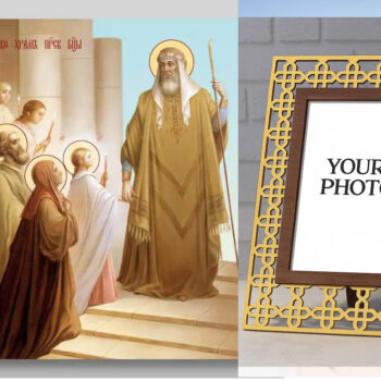 Εικόνα Ορθοδοξίας Πολυτελείας  με  σχεδιο Σταυρούς μαζι με  Βάση σε  8 χρώματα με περίγραμμα χρυσό σε ξύλο Plywood (Πλακάζ)   με  βάση Εισαγωγή της Θεοτόκου στο Ναό, Χειροποίητη Ελληνορθόδοξη , Κρεμαστή πλάκα βυζαντινής τέχνης, χριστιανική τέχνη Διάσταση 50x40 cm (19,7 x 15,8 ίντσες) INTRAEK3kadro3211-654321099 - Image 1