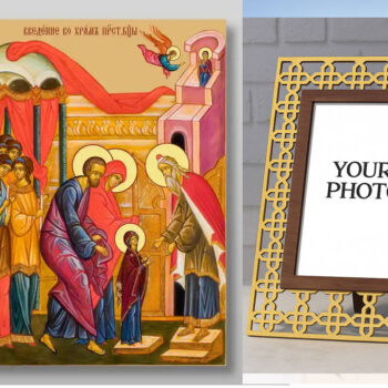 Εικόνα Ορθοδοξίας Πολυτελείας  με  σχεδιο Σταυρούς μαζι με  Βάση σε  8 χρώματα με περίγραμμα χρυσό σε ξύλο Plywood (Πλακάζ)   με  βάση Εισαγωγή της Θεοτόκου στο Ναό, Χειροποίητη Ελληνορθόδοξη , Κρεμαστή πλάκα βυζαντινής τέχνης, χριστιανική τέχνη Διάσταση 50x40 cm (19,7 x 15,8 ίντσες) INTRAEK3kadro3211-654321093 - Image 1