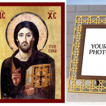 Εικόνα Ορθοδοξίας Πολυτελείας  με  σχεδιο Σταυρούς μαζι με  Βάση σε  8 χρώματα με περίγραμμα χρυσό σε ξύλο Plywood (Πλακάζ)   με  βάση Εικόνα του Ιησού Χριστού του Σινά, Χειροποίητη Ελληνορθόδοξη εικόνα του Ιησού Χριστού, Κρεμαστή πλάκα βυζαντινής τέχνης, χριστιανική τέχνη Διάσταση 50x40 cm (19,7 x 15,8 ίντσες)  INTRAEK3kadro3211-6543216724232 - Image 1