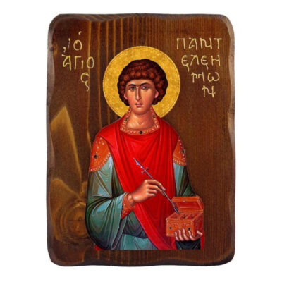 Εικόνα Ορθοδοξίας με περίγραμμα χρυσό σε ξύλο Φλαμουρίας  με  βάση Εικόνα Αγίου Παντελεήμονα, Χειροποίητη ελληνορθόδοξη εικόνα του Αγίου Παντελεήμονα, επιτοίχια πλάκα βυζαντινής τέχνης, θρησκευτικό δώρο, χριστιανική διακόσμηση Διάσταση 45x35 cm (17,7 x 13,8 ίντσες) INTRAEK-543216723976 - Image 1