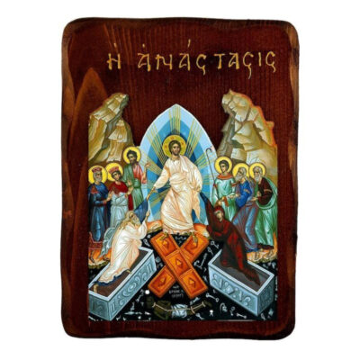 Εικόνα Ορθοδοξίας με περίγραμμα χρυσό σε ξύλο Φλαμουρίας  με  βάση Εικόνα της Ανάστασης του Χριστού, Χειροποίητη ελληνική εικόνα της Ανάστασης, επιτοίχια πλάκα βυζαντινής τέχνης, θρησκευτικό δώρο, χριστιανική διακόσμηση Διάσταση 45x35 cm (17,7 x 13,8 ίντσες) INTRAEK-543216723973 - Image 1