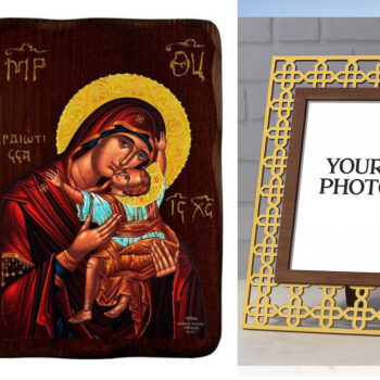 Εικόνα Ορθοδοξίας Πολυτελείας  με  σχεδιο Σταυρούς μαζι με  Βάση σε  8 χρώματα με περίγραμμα χρυσό σε ξύλο Plywood (Πλακάζ)   με  βάση Εικόνα της Παναγίας της Καρδιάς, Χειροποίητη ελληνική εικόνα της Παναγίας της Καρδιώτισσας, επιτοίχια πλάκα βυζαντινής τέχνης, θρησκευτικό δώρο, χριστιανική διακόσμηση Διάσταση 15x11 cm (5,9 x 4,3 ίντσες) INTRAEK3kadro3211-16723935 - Image 1