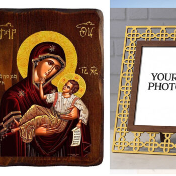 Εικόνα Ορθοδοξίας Πολυτελείας  με  σχεδιο Σταυρούς μαζι με  Βάση σε  8 χρώματα με περίγραμμα χρυσό σε ξύλο Plywood (Πλακάζ)   με  βάση Εικόνα της Παναγίας της Μεγάλης Χάριτος, Χειροποίητη ελληνική εικόνα της Παναγίας της Μεγαλόχαρης, επιτοίχια πλάκα βυζαντινής τέχνης, θρησκευτικό δώρο, χριστιανική διακόσμηση Διάσταση 50x40 cm (19,7 x 15,8 ίντσες)  INTRAEK3kadro3211-6543216723926 - Image 1