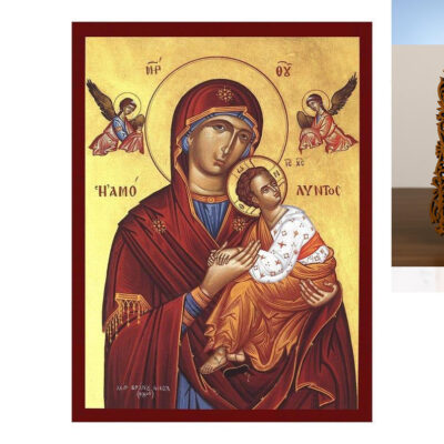 Εικόνα Ορθοδοξίας Δαντέλα μαζι με  Βάση σε  8 χρώματα με περίγραμμα χρυσό σε ξύλο Plywood (Πλακάζ)   με  βάση Εικόνα της Άμωμης Παναγίας, Χειροποίητη Ελληνική εικόνα της Αμόλυντης Παναγίας, επιτοίχια πλάκα βυζαντινής τέχνης, χριστιανικό δώρο Διάσταση 50x40 cm (19,7 x 15,8 ίντσες)  INTRAEKkadro3211-6543216723724 - Image 1