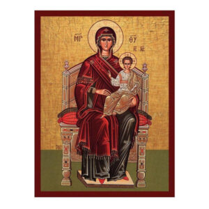 Εικόνα Ορθοδοξίας με περίγραμμα χρυσό σε ξύλο Φλαμουρίας  με  βάση Παναγία Ένθρονη εικόνα της Παναγίας, Χειροποίητη ελληνική εικόνα της Παναγίας Ένθρονος, επιτοίχια βυζαντινή τέχνη, χριστιανικό δώρο Διάσταση 15x11 cm (5,9 x 4,3 ίντσες) INTRAEK-16724189