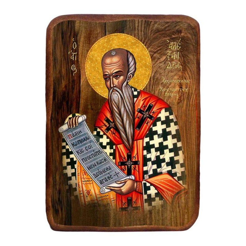 Εικόνα Ορθοδοξίας με περίγραμμα χρυσό σε ξύλο Φλαμουρίας  με  βάση Μπομπονιέρα βάπτισης Άγιος Αλέξανδρος Σετ 20 τεμαχίων, Εικόνα Βάπτισης, Χειροποίητη Βυζαντινή εικόνα Bomboniera 9x6cm, Χριστιανικό Δώρο Διάσταση 45x35 cm (17,7 x 13,8 ίντσες) INTRAEK-543216724116