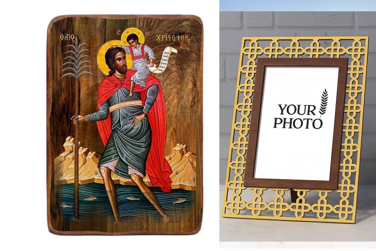 Εικόνα Ορθοδοξίας Πολυτελείας με σχεδιο Σταυρούς μαζι με Βάση σε 8 χρώματα με περίγραμμα χρυσό σε ξύλο Plywood (Πλακάζ) με βάση Μπομπονιέρα Βάπτισης Άγιος Χριστόφορος Σετ 20 τεμαχίων, Εικόνα Βάπτισης, Χειροποίητη Βυζαντινή εικόνα Bomboniera 9x6cm, Χριστιανικό Δώρο Διάσταση 26x20 cm (10,2 x 7,9 ίντσες) INTRAEK3kadro3211-3216724106