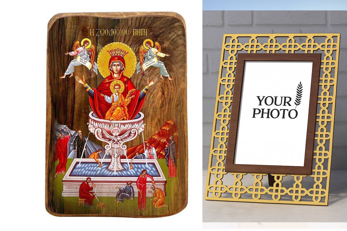 Εικόνα Ορθοδοξίας Πολυτελείας με σχεδιο Σταυρούς μαζι με Βάση σε 8 χρώματα με περίγραμμα χρυσό σε ξύλο Plywood (Πλακάζ) με βάση Παναγία η Ζωοδόχος Ανοιξιάτικη Μπομπονιέρα Βάπτισης Σετ 20 τεμαχίων, Εικόνα Βάπτισης, Bomboniera Χειροποίητη Βυζαντινή εικόνα 9x6cm, Χριστιανικό Δώρο Διάσταση 10x7 cm (3,9 x 2,8 ίντσες) INTRAEK3kadro3211-816724011