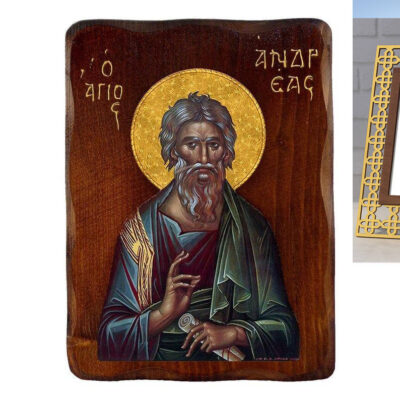 Εικόνα Ορθοδοξίας Πολυτελείας με σχεδιο Σταυρούς μαζι με Βάση σε 8 χρώματα με περίγραμμα χρυσό σε ξύλο Plywood (Πλακάζ) με βάση Εικόνα Αγίου Ανδρέα, Χειροποίητη ελληνορθόδοξη εικόνα του Αγίου Ανδρέα, επιτοίχια πλάκα βυζαντινής τέχνης, θρησκευτικό δώρο, χριστιανική διακόσμηση Διάσταση 40x30 cm (15,8 x 11,8 ίντσες)INTRAEK3kadro3211-43216723994 - Image 1