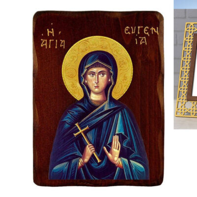 Εικόνα Ορθοδοξίας Πολυτελείας με σχεδιο Σταυρούς μαζι με Βάση σε 8 χρώματα με περίγραμμα χρυσό σε ξύλο Plywood (Πλακάζ) με βάση Εικόνα Αγίας Ευγενίας, Χειροποίητη ελληνορθόδοξη εικόνα της Αγίας Ευγενίας, επιτοίχια πλάκα βυζαντινής τέχνης, θρησκευτικό δώρο, χριστιανική διακόσμηση Διάσταση 10x7 cm (3,9 x 2,8 ίντσες) INTRAEK3kadro3211-816723990 - Image 1