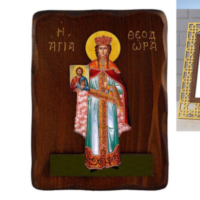 Εικόνα Ορθοδοξίας Πολυτελείας με σχεδιο Σταυρούς μαζι με Βάση σε 8 χρώματα με περίγραμμα χρυσό σε ξύλο Plywood (Πλακάζ) με βάση Εικόνα Αγίας Θεοδώρας, Χειροποίητη ελληνορθόδοξη εικόνα της Αγίας Θεοδώρας, επιτοίχια πλάκα βυζαντινής τέχνης, θρησκευτικό δώρο, χριστιανική διακόσμηση Διάσταση 10x7 cm (3,9 x 2,8 ίντσες) INTRAEK3kadro3211-816723980 - Image 1