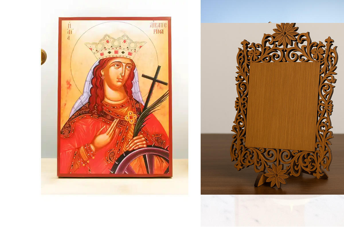 Εικόνα Ορθοδοξίας Δαντέλα μαζι με Βάση σε 8 χρώματα με περίγραμμα χρυσό σε ξύλο Plywood (Πλακάζ) με βάση Αγία Αικατερίνη «Αικατερίνη» Αλεξάνδρειας, Ξύλινη Χειροποίητη Εικόνα Ελληνικού Βυζαντινού Στυλ Κρεμασμένη σε ξύλινη πλάκα Χειροποίητη Ελληνορθόδοξη εικόνα του Ιησού Χριστού, Κρεμαστή πλάκα βυζαντινής τέχνης, χριστιανική τέχνη 45x35 cm (17,7 x 13,8 ίντσες) INTRAEKkadro3211-342110970