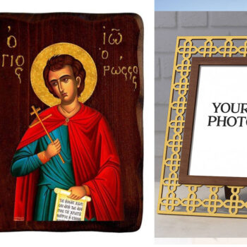 Εικόνα Ορθοδοξίας Πολυτελείας  με  σχεδιο Σταυρούς μαζι με  Βάση σε  8 χρώματα με περίγραμμα χρυσό σε ξύλο Plywood (Πλακάζ)   με  βάση Εικόνα του Αγίου Ιωάννη του Ρώσου, Χειροποίητη ελληνορθόδοξη εικόνα του Αγίου Ιωάννη, επιτοίχια βυζαντινή τέχνη, θρησκευτικό δώρο, χριστιανική διακόσμηση Διάσταση 50x40 cm (19,7 x 15,8 ίντσες)  INTRAEK3kadro3211-6543216723961 - Image 1