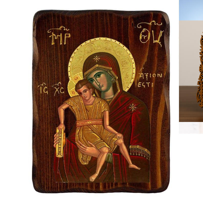 Εικόνα Ορθοδοξίας Δαντέλα μαζι με  Βάση σε  8 χρώματα με περίγραμμα χρυσό σε ξύλο Plywood (Πλακάζ)   με  βάση Εικόνα Παναγίας Άξιον Εστίν, Χειροποίητη Ελληνική εικόνα Παναγίας Άξιον Εστίν, επιτοίχια πλάκα βυζαντινής τέχνης, θρησκευτικό δώρο, χριστιανική διακόσμηση Διάσταση 26x20 cm (10,2 x 7,9 ίντσες) INTRAEKkadro3211-3216723937