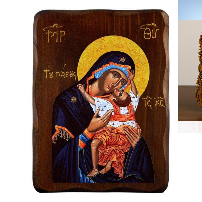 Εικόνα Ορθοδοξίας Δαντέλα μαζι με  Βάση σε  8 χρώματα με περίγραμμα χρυσό σε ξύλο Plywood (Πλακάζ)   με  βάση Εικόνα Παναγίας των Παθών, Χειροποίητη Ελληνική εικόνα της Παναγίας Παθούς, επιτοίχια πλάκα βυζαντινής τέχνης, θρησκευτικό δώρο, χριστιανική διακόσμηση Διάσταση 26x20 cm (10,2 x 7,9 ίντσες) INTRAEKkadro3211-3216723933