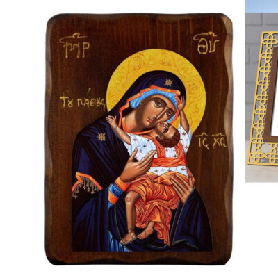 Εικόνα Ορθοδοξίας Πολυτελείας  με  σχεδιο Σταυρούς μαζι με  Βάση σε  8 χρώματα με περίγραμμα χρυσό σε ξύλο Plywood (Πλακάζ)   με  βάση Εικόνα Παναγίας των Παθών, Χειροποίητη Ελληνική εικόνα της Παναγίας Παθούς, επιτοίχια πλάκα βυζαντινής τέχνης, θρησκευτικό δώρο, χριστιανική διακόσμηση Διάσταση 21x15 cm (8,3 x 5,9 ίντσες) INTRAEK3kadro3211-216723933 - Image 1