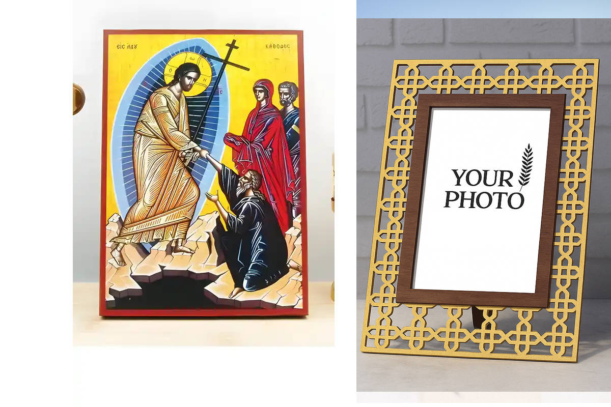 Εικόνα Ορθοδοξίας Πολυτελείας με σχεδιο Σταυρούς μαζι με Βάση σε 8 χρώματα με περίγραμμα χρυσό σε ξύλο Plywood (Πλακάζ) με βάση Ο Ιησούς Χριστός Κάθοδος στην Κόλαση, Ξύλινη Χειροποίητη Εικόνα Ελληνικού Premium Βυζαντινού Στυλ τοίχου Κρεμασμένη σε ξύλινη πλάκα Ορθόδοξο θρησκευτικό θέμα Χειροποίητη Ελληνορθόδοξη εικόνα του Ιησού Χριστού, Κρεμαστή πλάκα βυζαντινής τέχνης, χριστιανική τέχνη 45x35 cm (17,7 x 13,8 ίντσες) INTRAEK3kadro3211-342110969