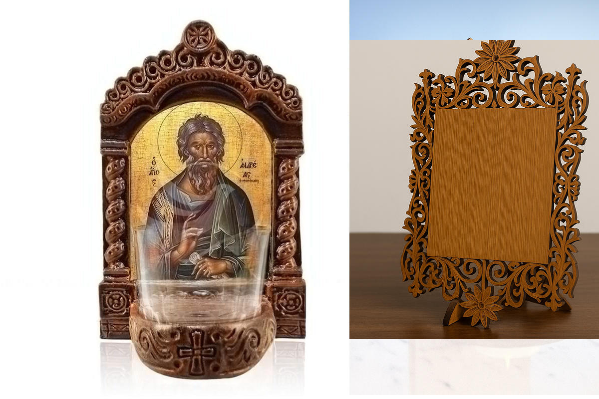 Εικόνα Ορθοδοξίας Δαντέλα μαζι με  Βάση σε  8 χρώματα με περίγραμμα χρυσό σε ξύλο Plywood (Πλακάζ)   με  βάση Φωτιστικό Αγρυπνού Αγίου Ανδρέα, Επιτραπέζια εικόνα του Αγίου Ανδρέα, Χειροποίητο Κεραμικό Φωτιστικό με Γυάλινο Κύπελλο Διάσταση 21x15 cm (8,3 x 5,9 ίντσες) INTRAEKkadro3211-216723912